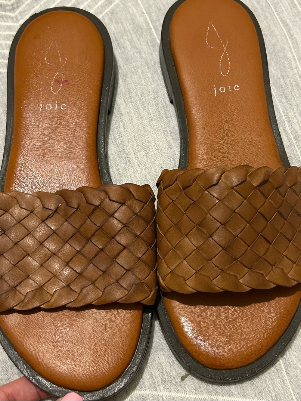 JOIE woven Leather Slide Flat Sandals